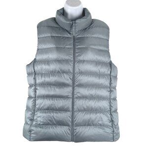 Uniqlo Puffer Down‎ Vest Womens XL Blue Gray Full Zip Nylon Outdoor CJ-2050